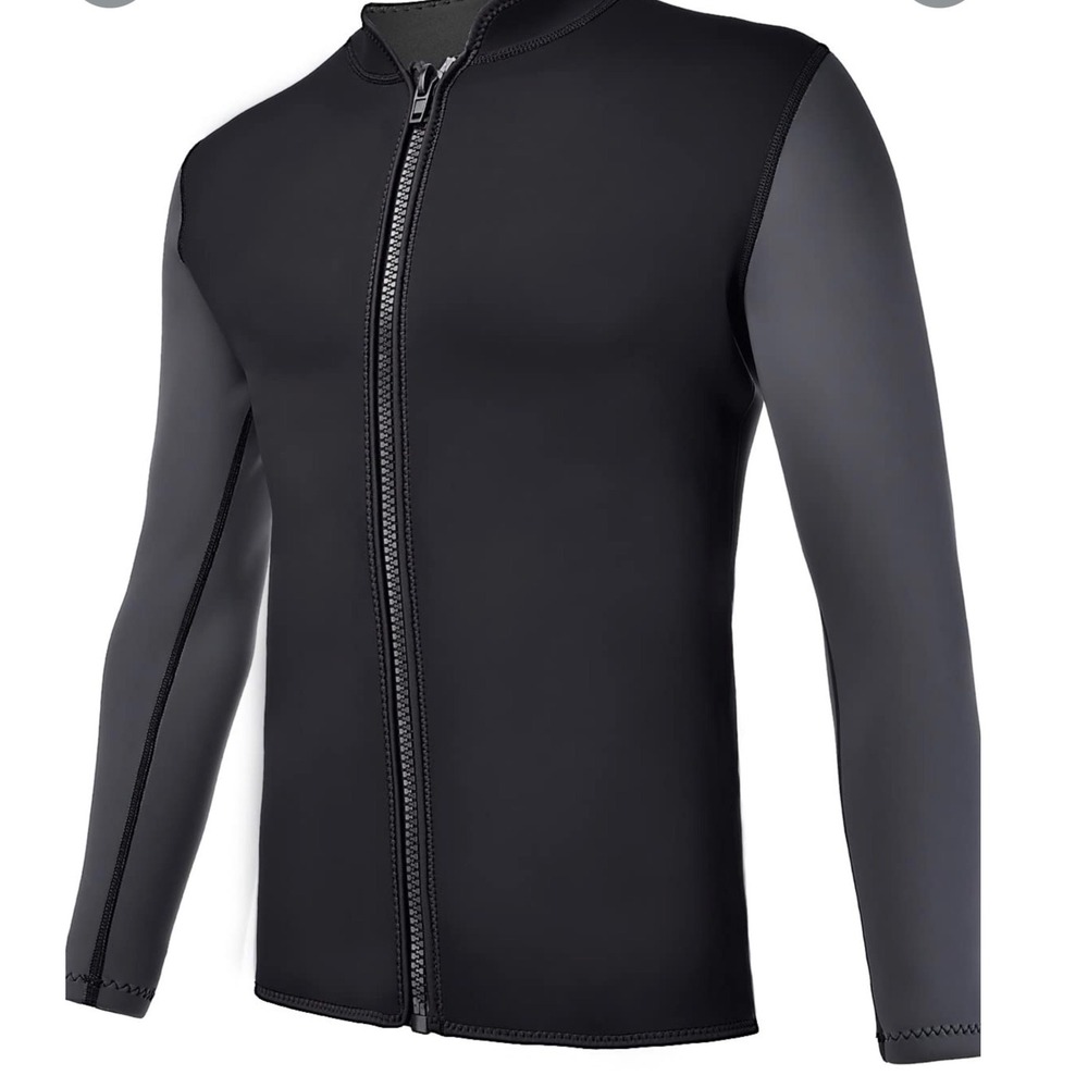 REALON Wetsuit Top Jacket 2mm Neoprene Long Sleeve Front Zip Black Gray Small